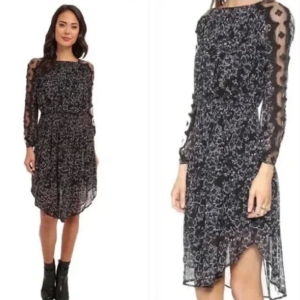 Free People | Women’s Black Floral Long Lace Sleeve Crewneck Dress Size S - Picture 15 of 15